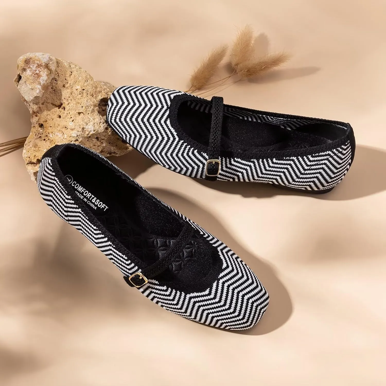Frank Mully Mary Jane Women Flat Shoes Slip on Square-Toe Washable Shoes Comfortable for Dressy and Work with Ankle Strap