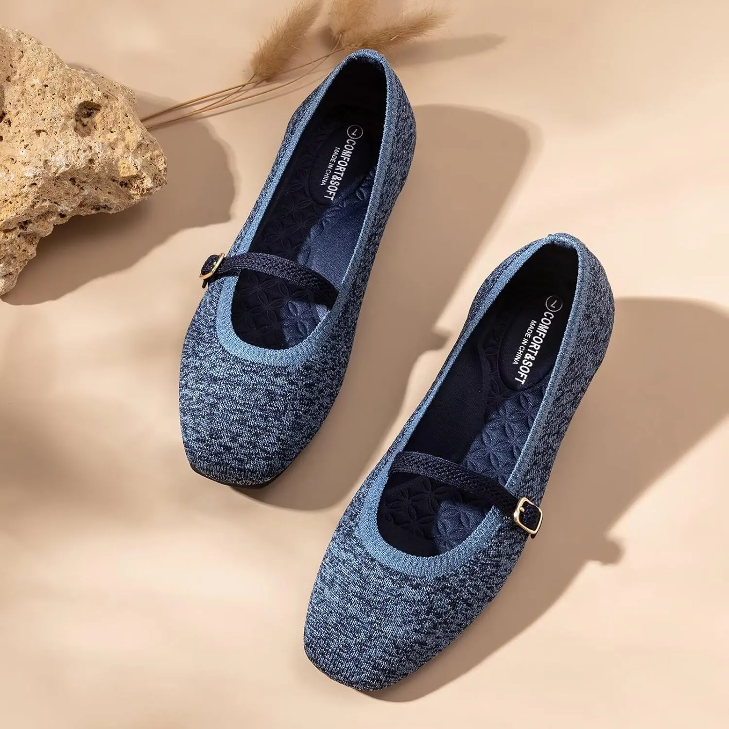 Frank Mully Mary Jane Women Flat Shoes Slip on Square-Toe Washable Shoes Comfortable for Dressy and Work with Ankle Strap