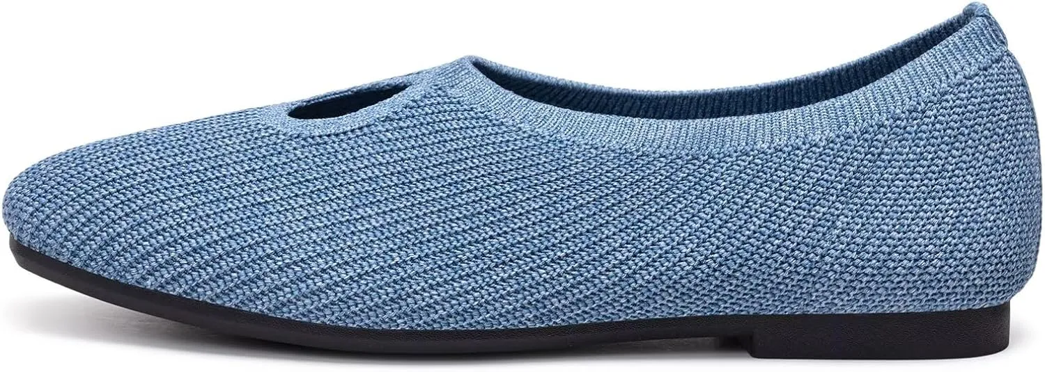 Frank Mully Women's Knit Flats Teardrop Upper Square-Toe Style Shoes Lightweight Flats for Women Comfortable Slip on Flats for Work Wedding Office