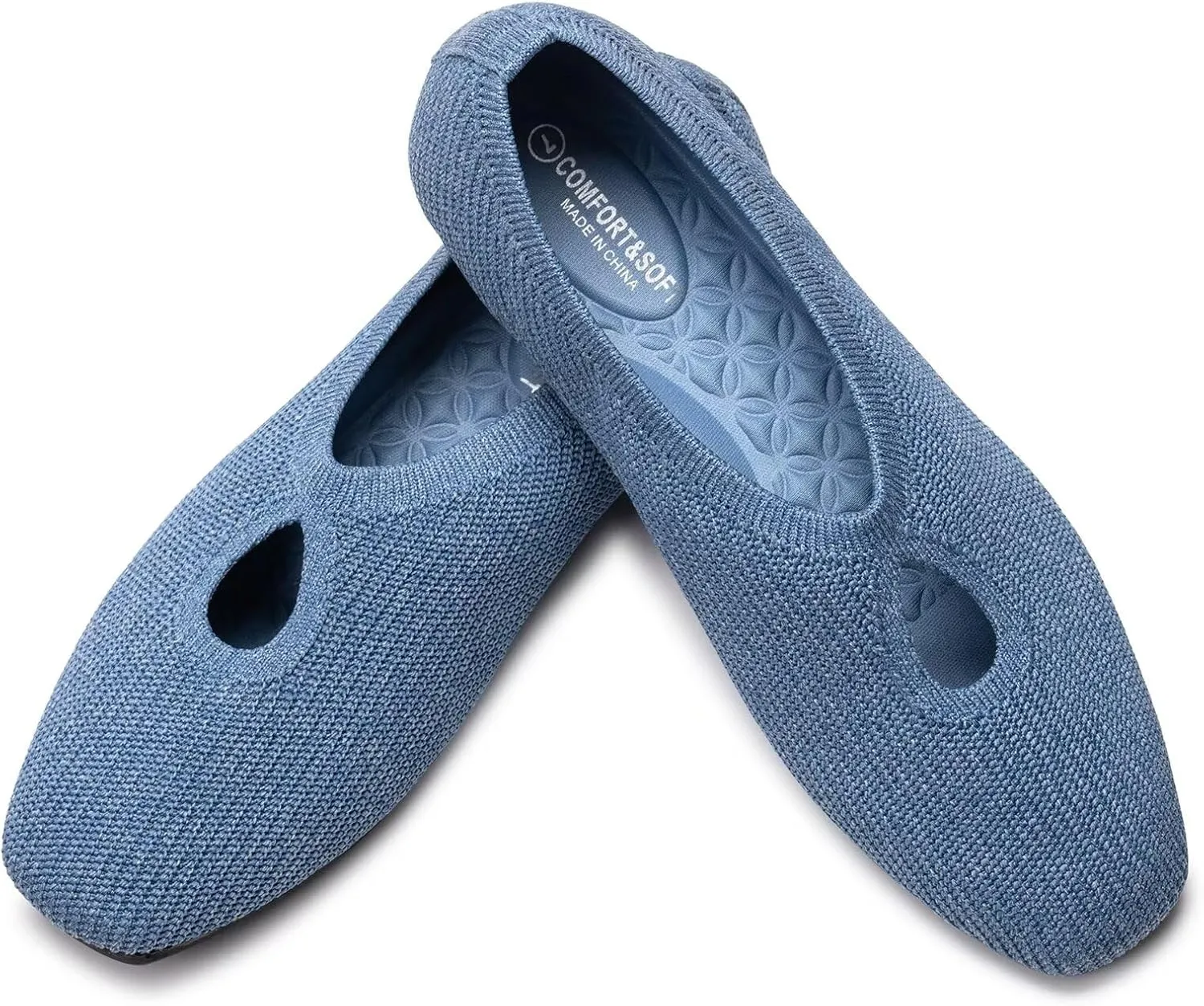 Frank Mully Women's Knit Flats Teardrop Upper Square-Toe Style Shoes Lightweight Flats for Women Comfortable Slip on Flats for Work Wedding Office