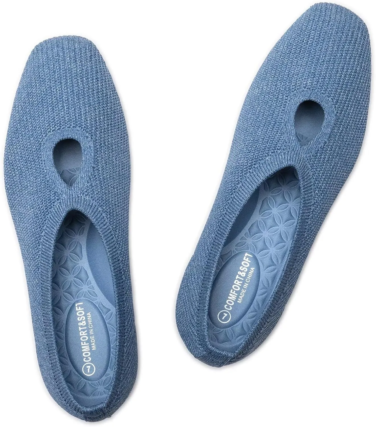 Frank Mully Women's Knit Flats Teardrop Upper Square-Toe Style Shoes Lightweight Flats for Women Comfortable Slip on Flats for Work Wedding Office