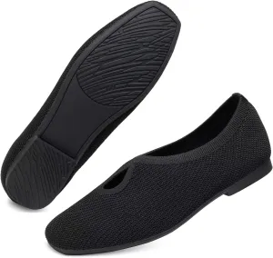 Frank Mully Women's Knit Flats Teardrop Upper Square-Toe Style Shoes Lightweight Flats for Women Comfortable Slip on Flats for Work Wedding Office