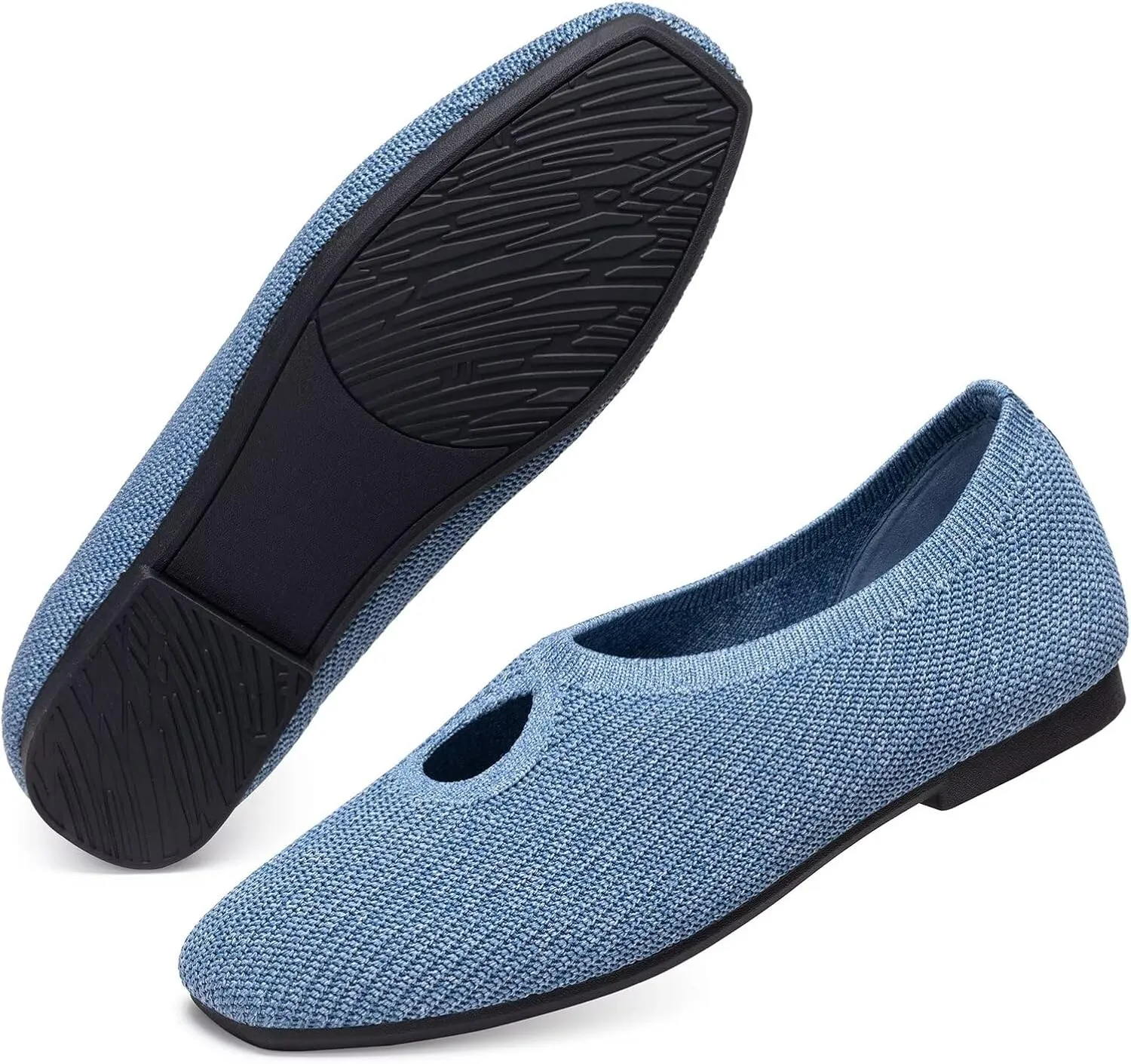 Frank Mully Women's Knit Flats Teardrop Upper Square-Toe Style Shoes Lightweight Flats for Women Comfortable Slip on Flats for Work Wedding Office