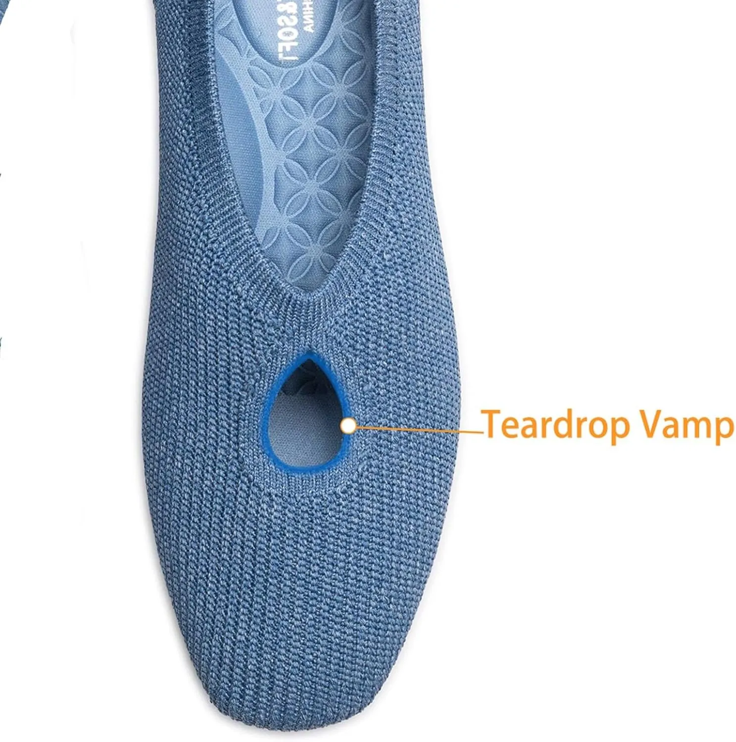 Frank Mully Women's Knit Flats Teardrop Upper Square-Toe Style Shoes Lightweight Flats for Women Comfortable Slip on Flats for Work Wedding Office