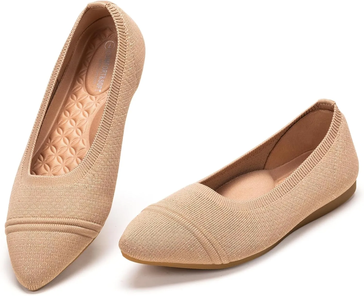 Frank Mully Women's Pointed Toe Flats Slip On Flat Knit Ballet Flats Shoes Women Dressy Comfortable Work Flats Office Shoes