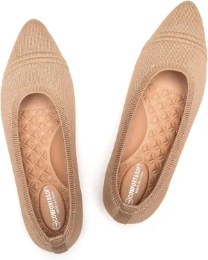 Frank Mully Women's Pointed Toe Flats Slip On Flat Knit Ballet Flats Shoes Women Dressy Comfortable Work Flats Office Shoes