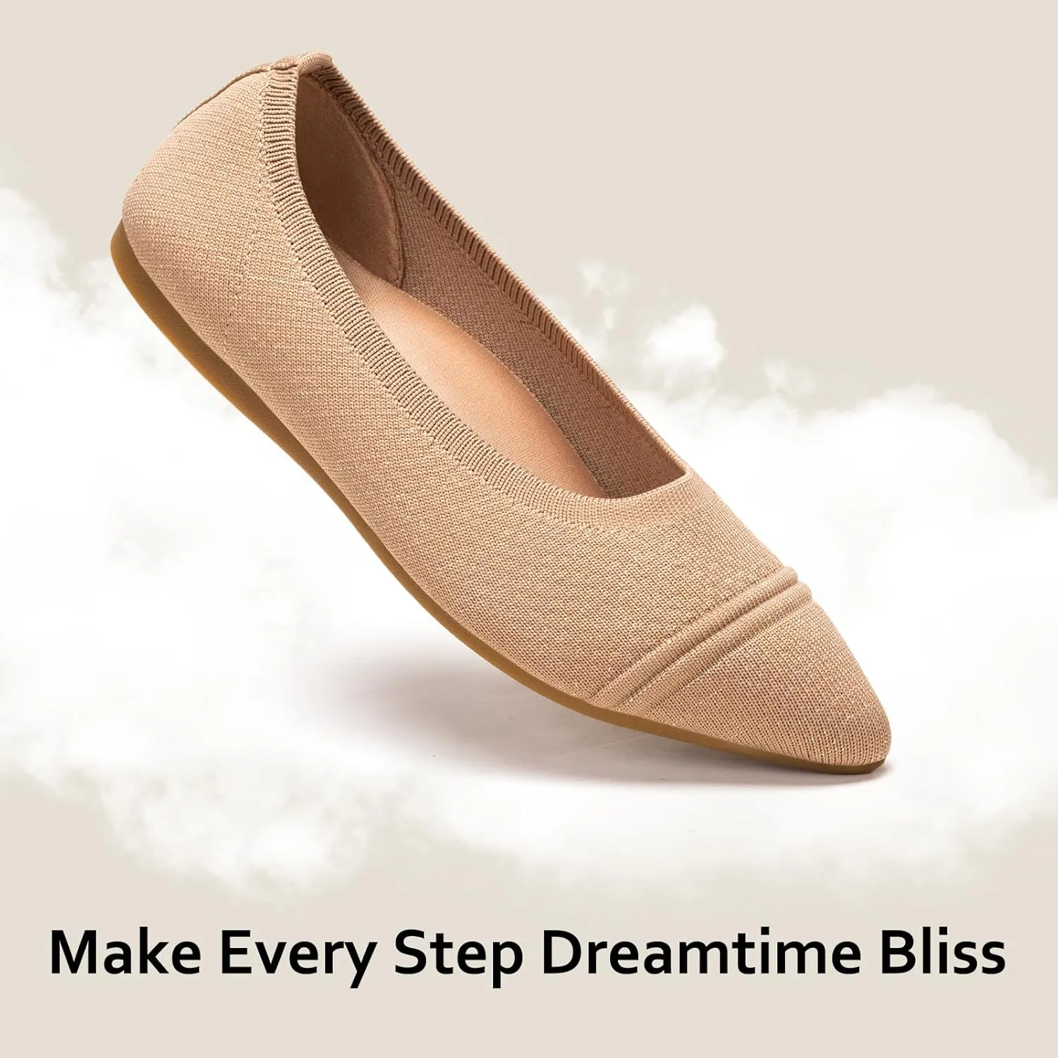 Frank Mully Women's Pointed Toe Flats Slip On Flat Knit Ballet Flats Shoes Women Dressy Comfortable Work Flats Office Shoes