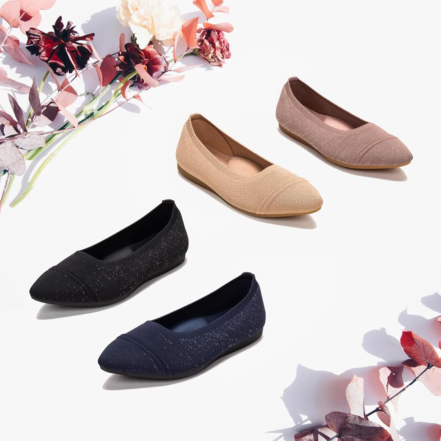 Frank Mully Women's Pointed Toe Flats Slip On Flat Knit Ballet Flats Shoes Women Dressy Comfortable Work Flats Office Shoes