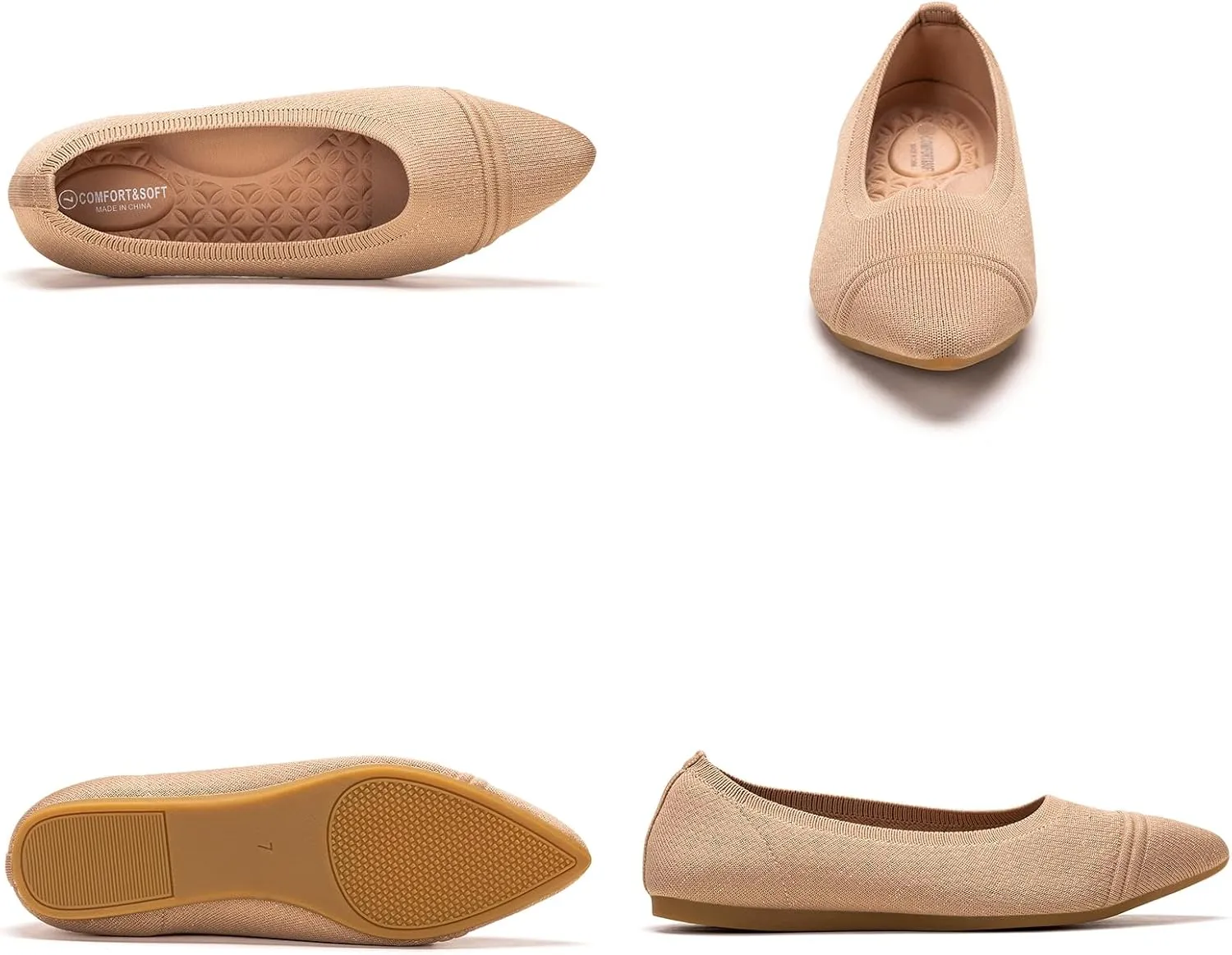 Frank Mully Women's Pointed Toe Flats Slip On Flat Knit Ballet Flats Shoes Women Dressy Comfortable Work Flats Office Shoes