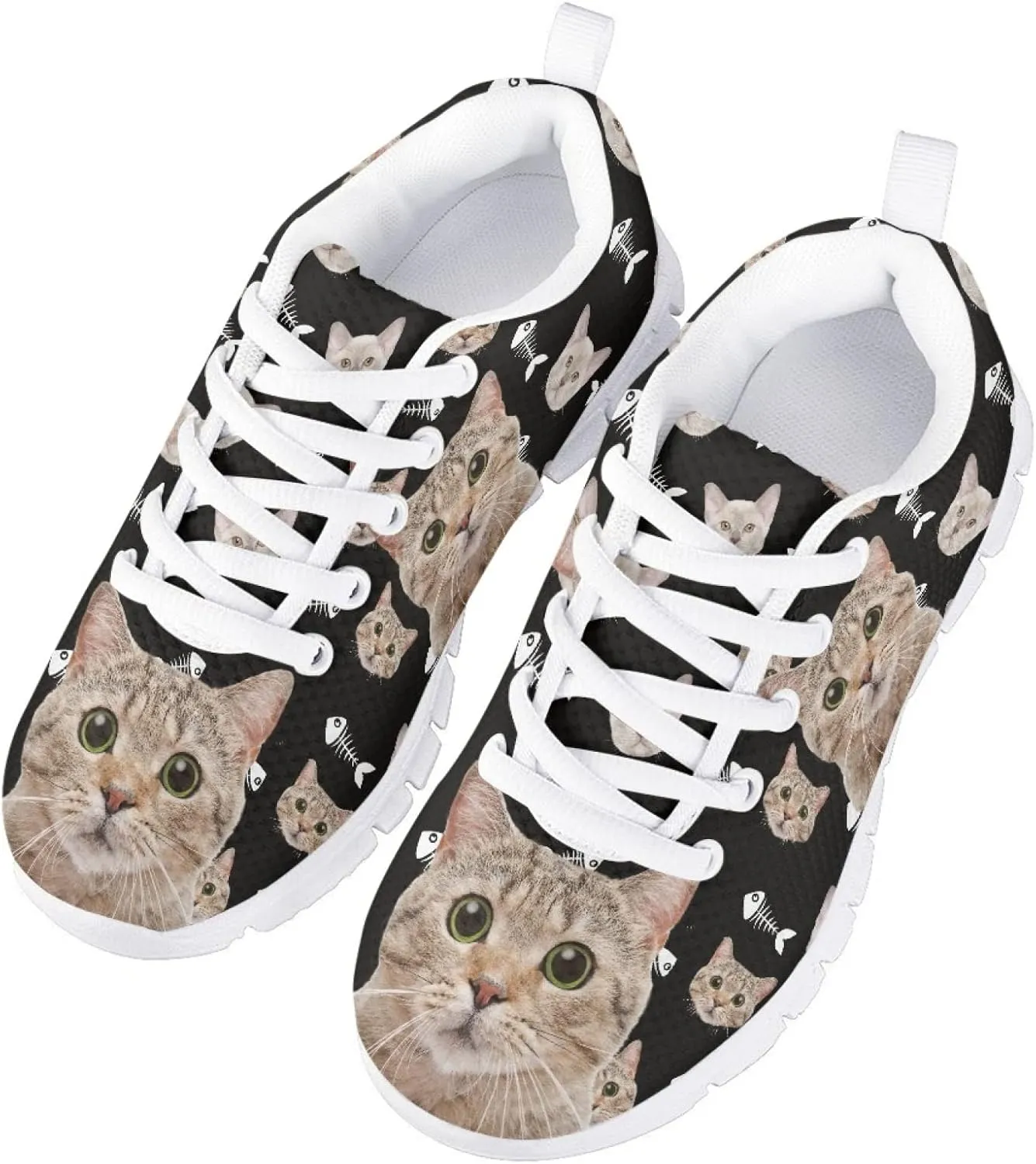 Funny Cat Dog Print Tennis Shoes for Girls and Boys Lightweight Mesh Casual Athletic Running Shoes