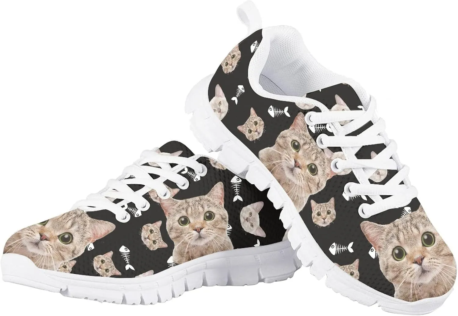 Funny Cat Dog Print Tennis Shoes for Girls and Boys Lightweight Mesh Casual Athletic Running Shoes