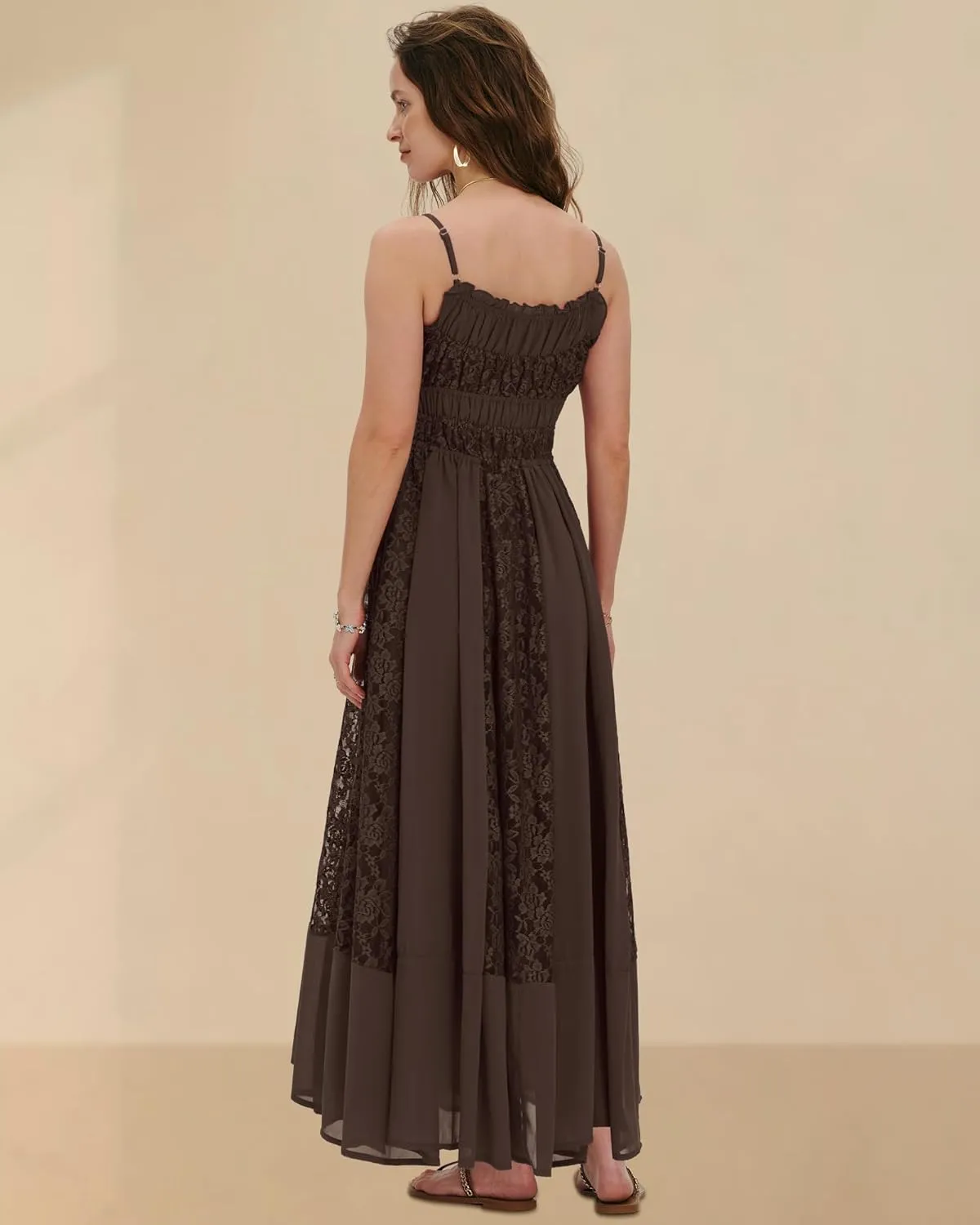 Gacaky Summer Dress for Women Casual Lace Floral Embroidered Bohemian Maxi Dress Flowy A Line Beach Long Dress