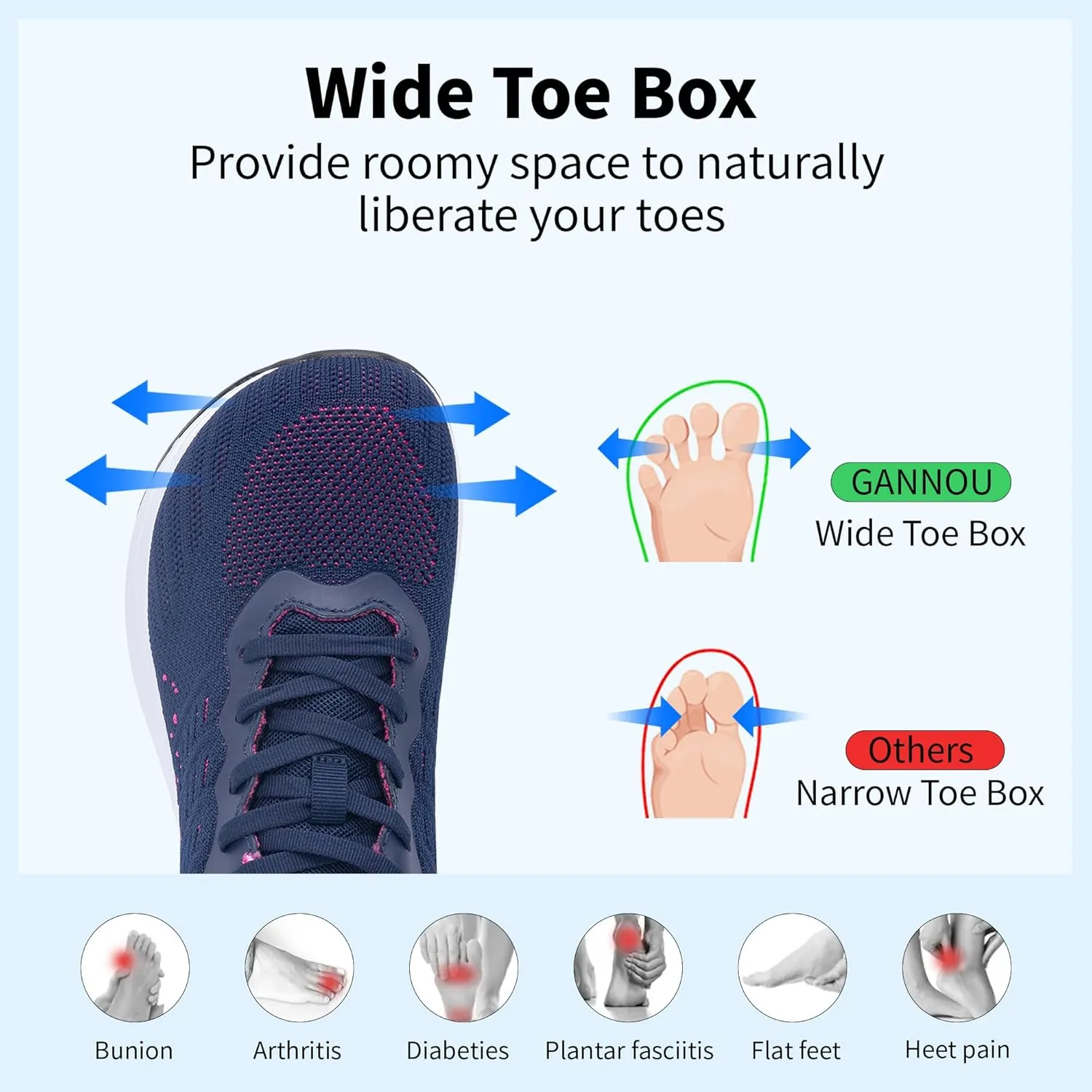 GANNOU Wide Toe Box Shoes Women Running Sneakers Wide Width Air Walking Tennis Shoes for Gym Workout Fitness