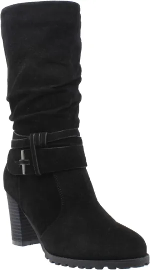 Generation Y Women's Mid Calf Boots Ruched Strappy Stacked Block Heels Booties