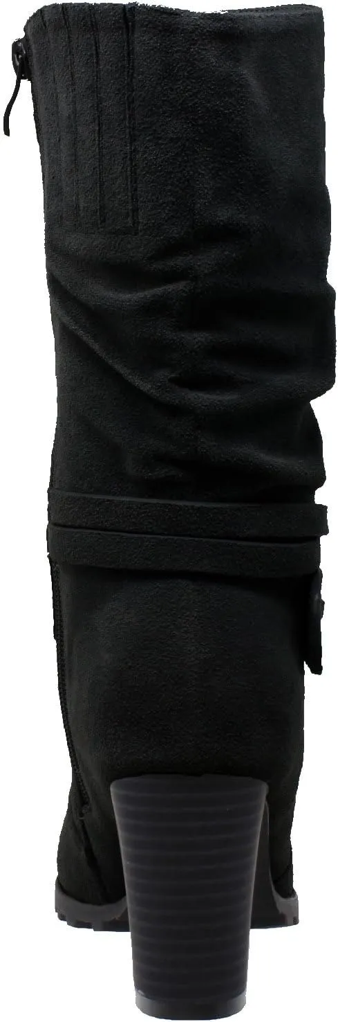 Generation Y Women's Mid Calf Boots Ruched Strappy Stacked Block Heels Booties