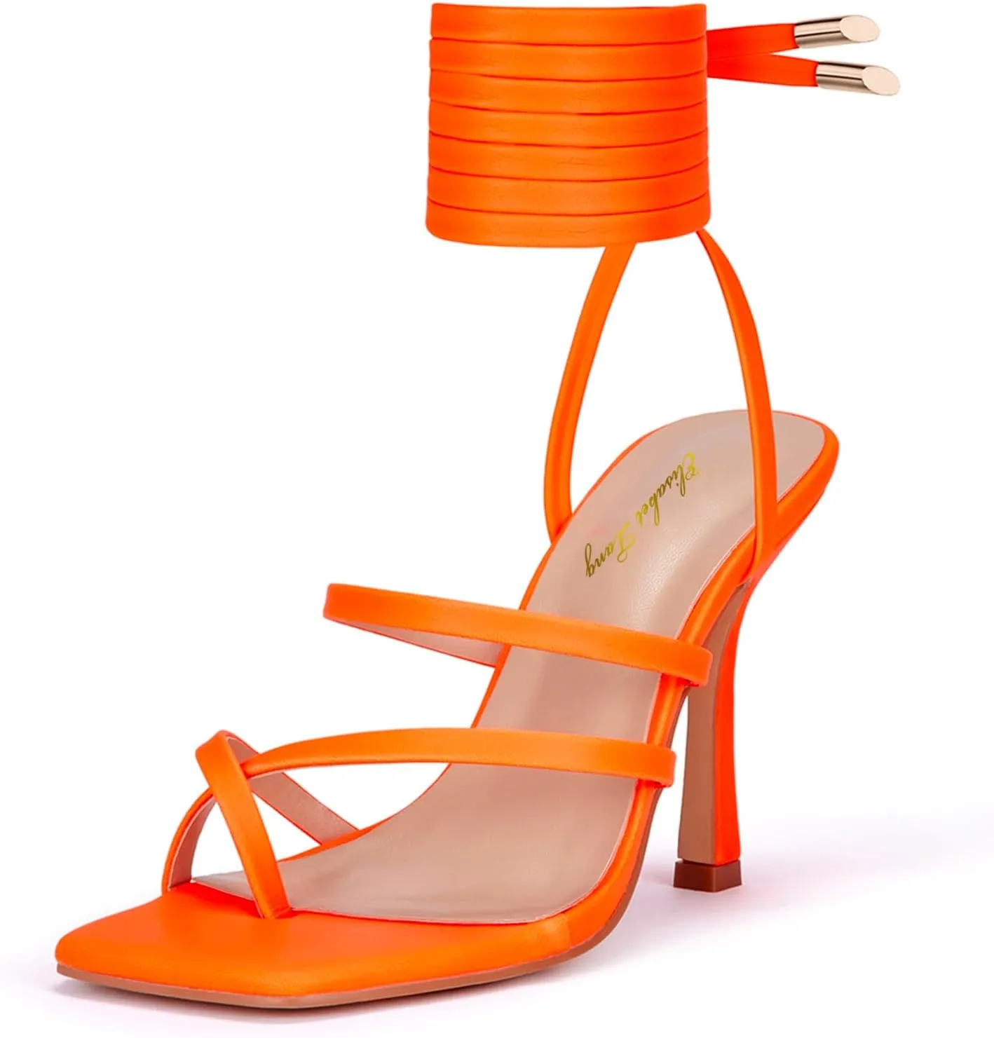 GENSHUO Women's heeled Sandals Stiletto Strappy Heels Sexy Open Square Toe Lace up Stilettos Party Wedding Dress Shoes