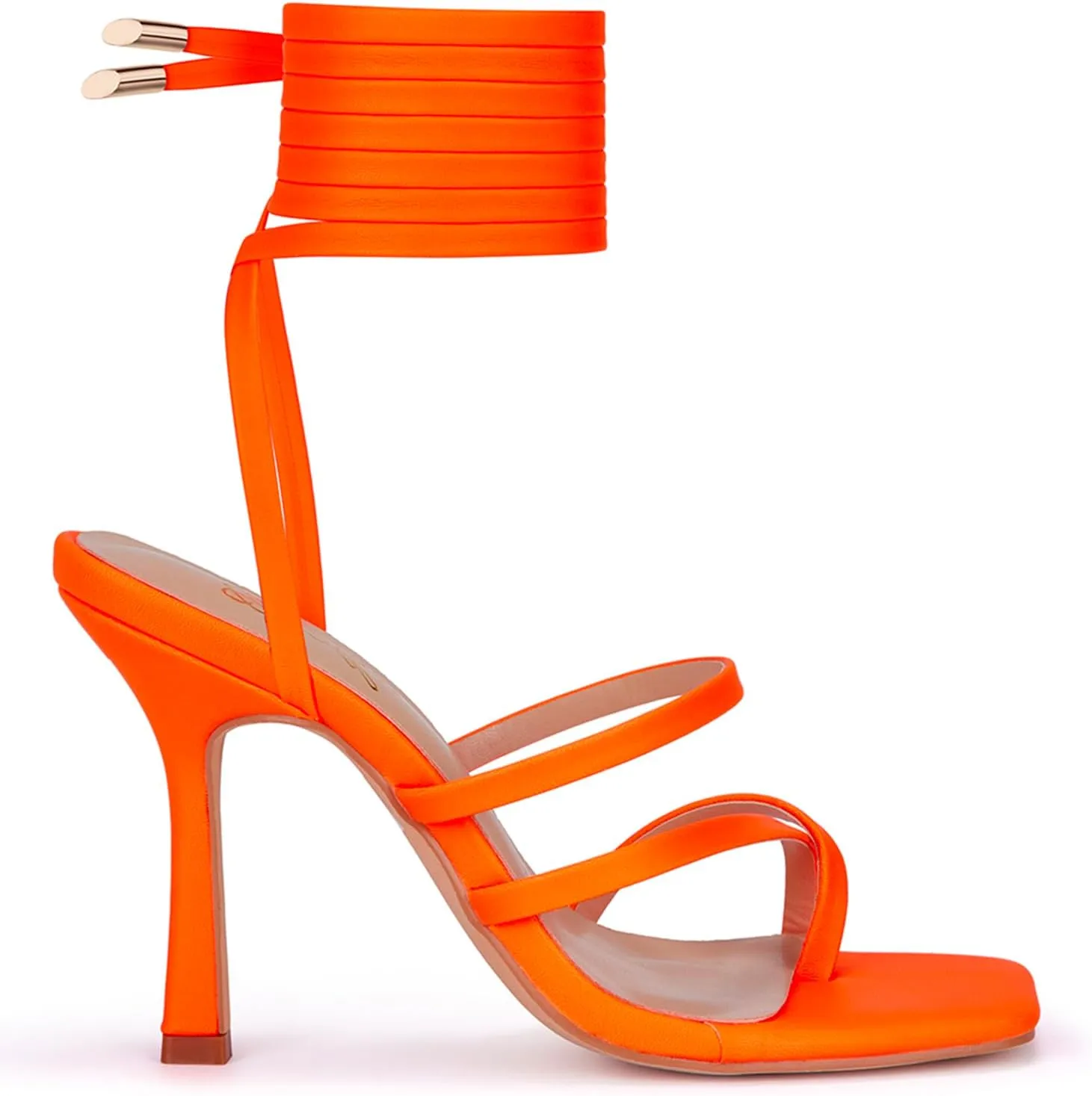 GENSHUO Women's heeled Sandals Stiletto Strappy Heels Sexy Open Square Toe Lace up Stilettos Party Wedding Dress Shoes