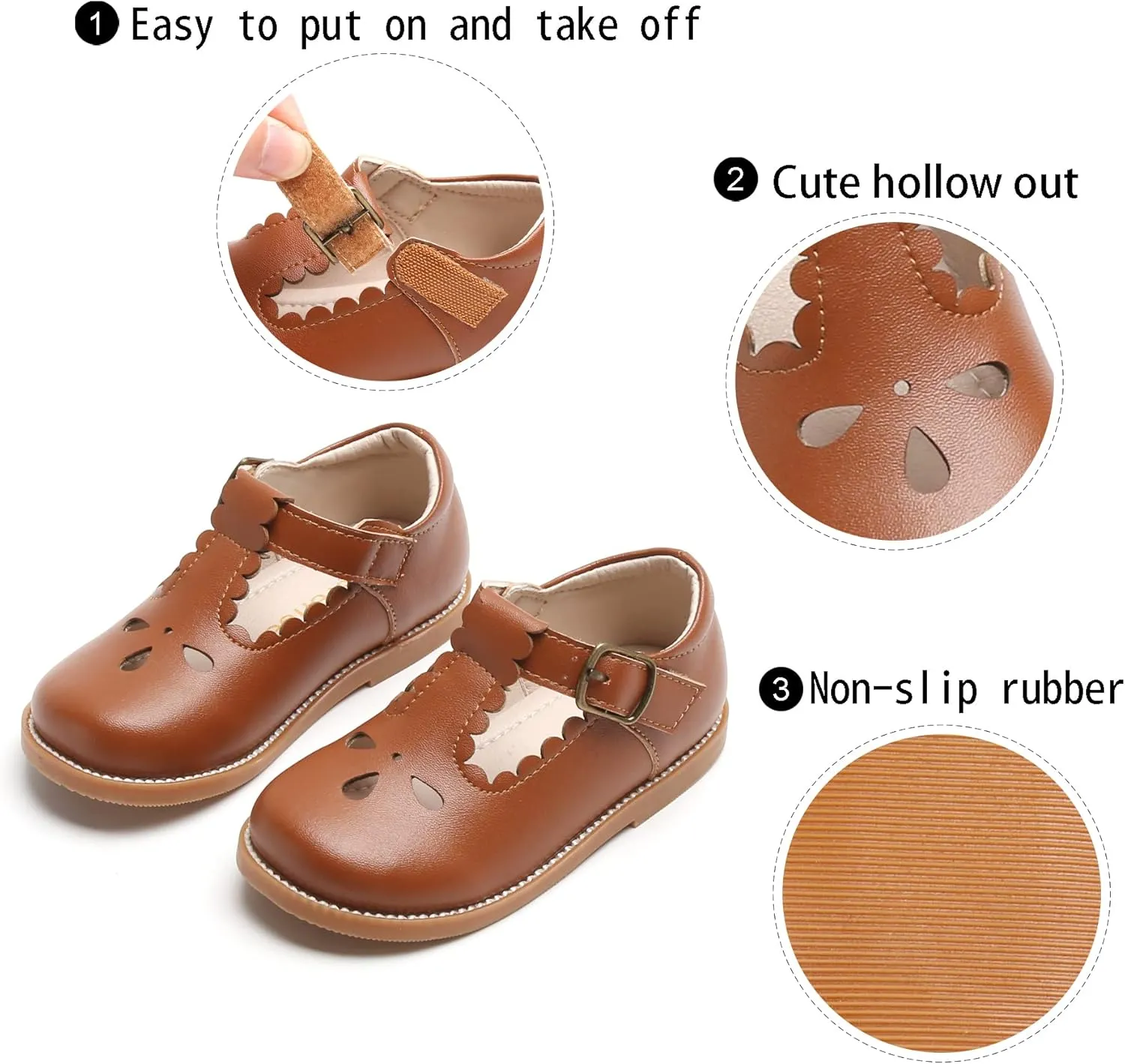 GINFIVE Toddler Girls Dress Shoes Little Kids Flats School Mary Janes Shoes
