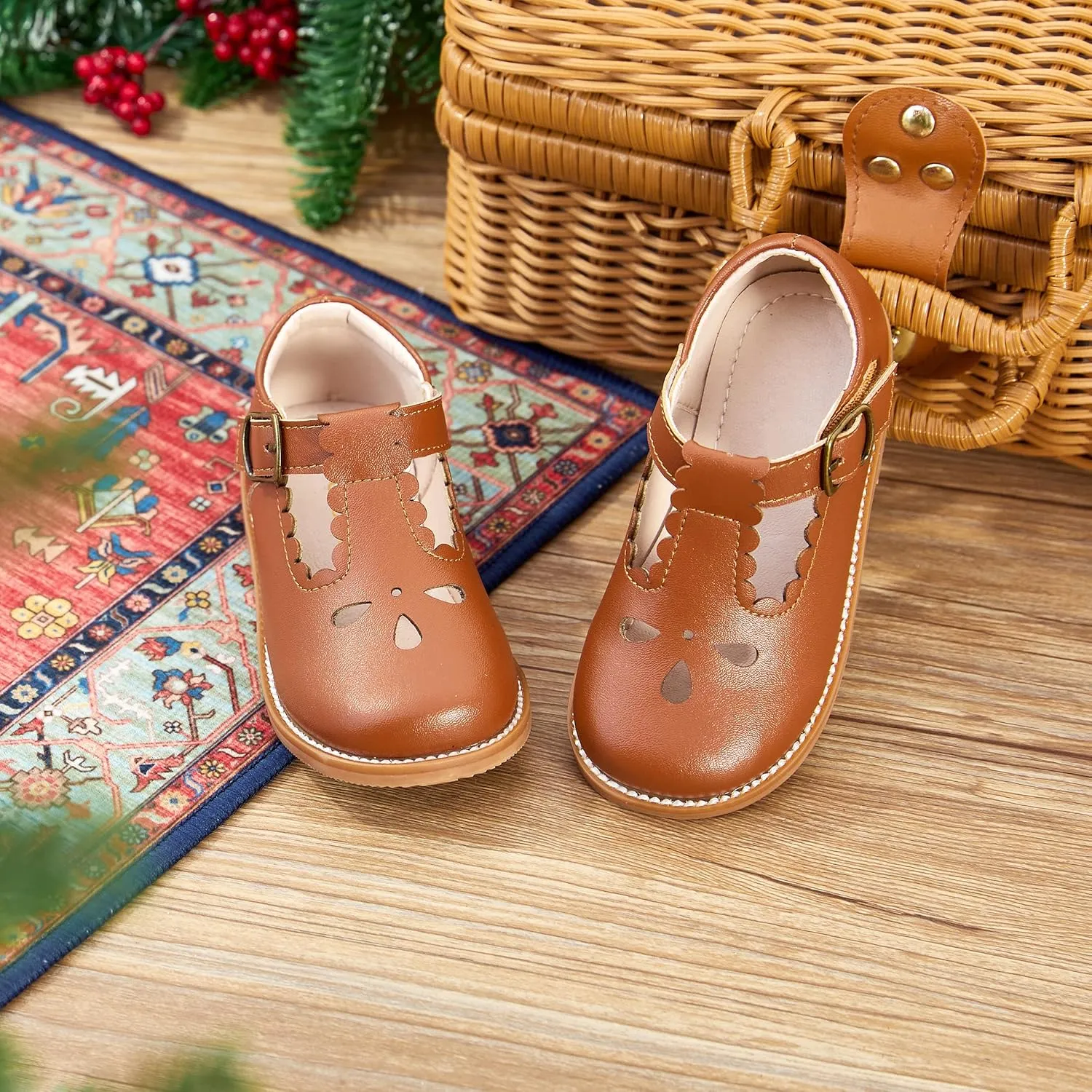 GINFIVE Toddler Girls Dress Shoes Little Kids Flats School Mary Janes Shoes