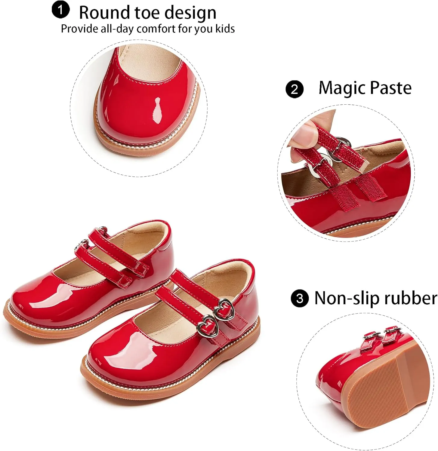 GINFIVE Toddler Girls Dress Shoes Little Kids Flats School Mary Janes Shoes