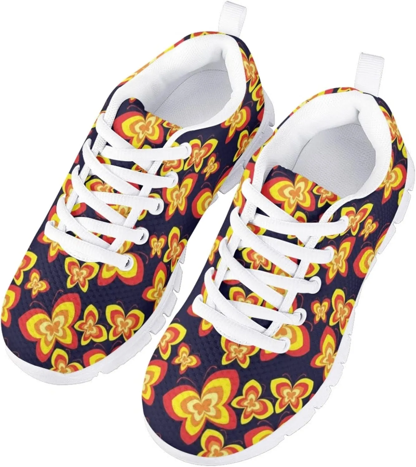 Girls Cute Running Shoes Novelty Graphic Print Lightweight Tennis Sneakers Kids Casual Lace Up Breathable Mesh Shoes