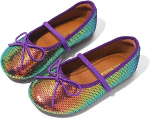 Girls Dress Shoes Mary Jane Princess Elastic Strap Glitter Party Flats