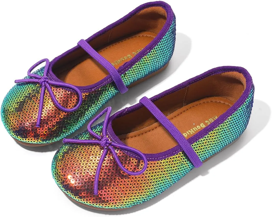 Girls Dress Shoes Mary Jane Princess Elastic Strap Glitter Party Flats