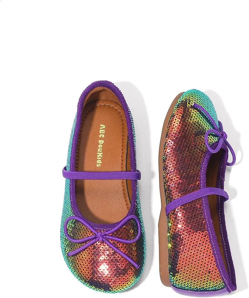 Girls Dress Shoes Mary Jane Princess Elastic Strap Glitter Party Flats