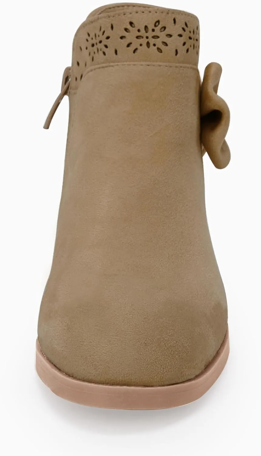 Girls Kids Bow Knot Ankle Boots Faux Suede V Cutout Low Stacked Heel Side Zipper Chelsea Shoes