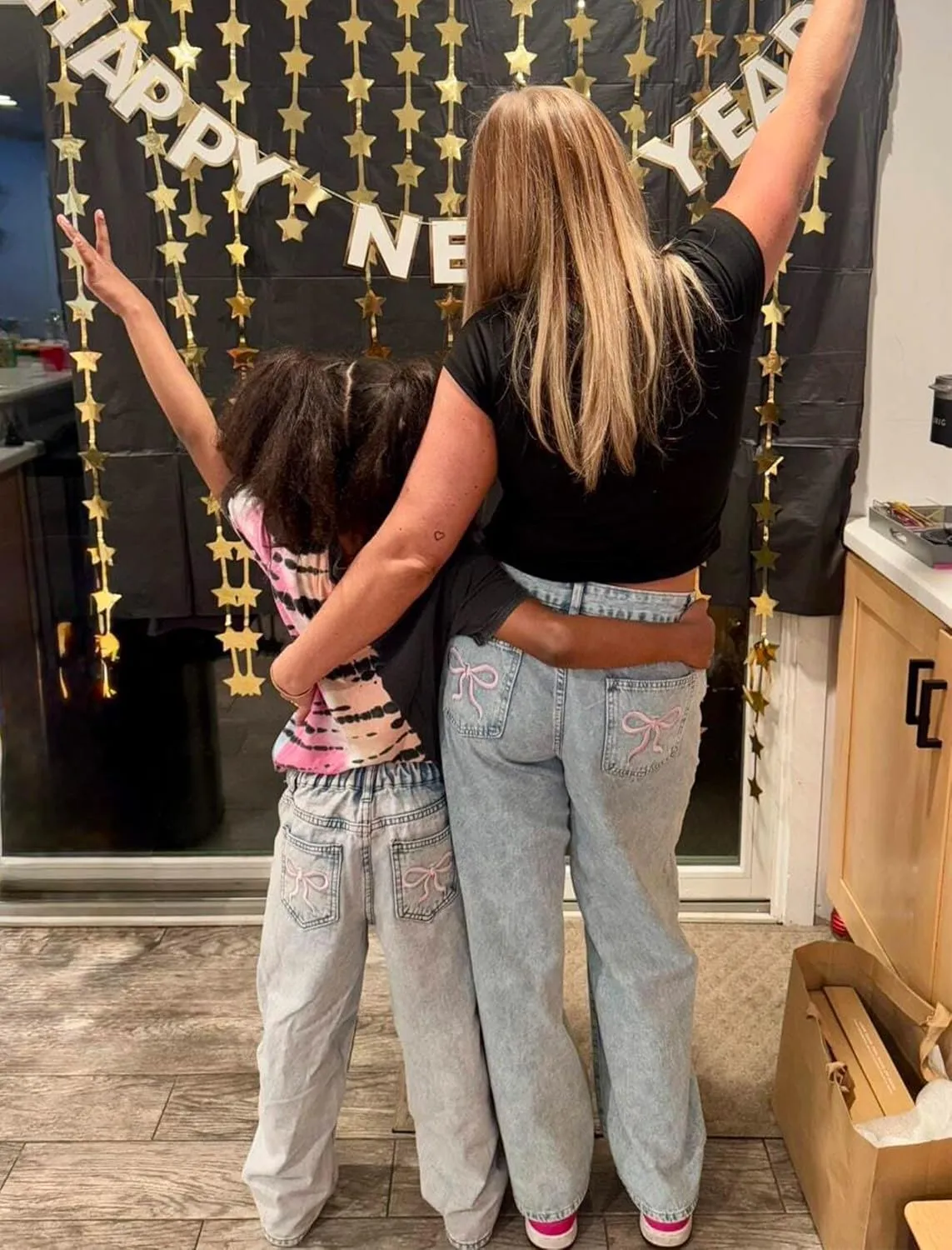 Girls Wide Leg Jeans Baggy Bow Embroidery High Elastic Waist Denim Pants Cute Y2K Trendy Tween Streetwear 8-16Y