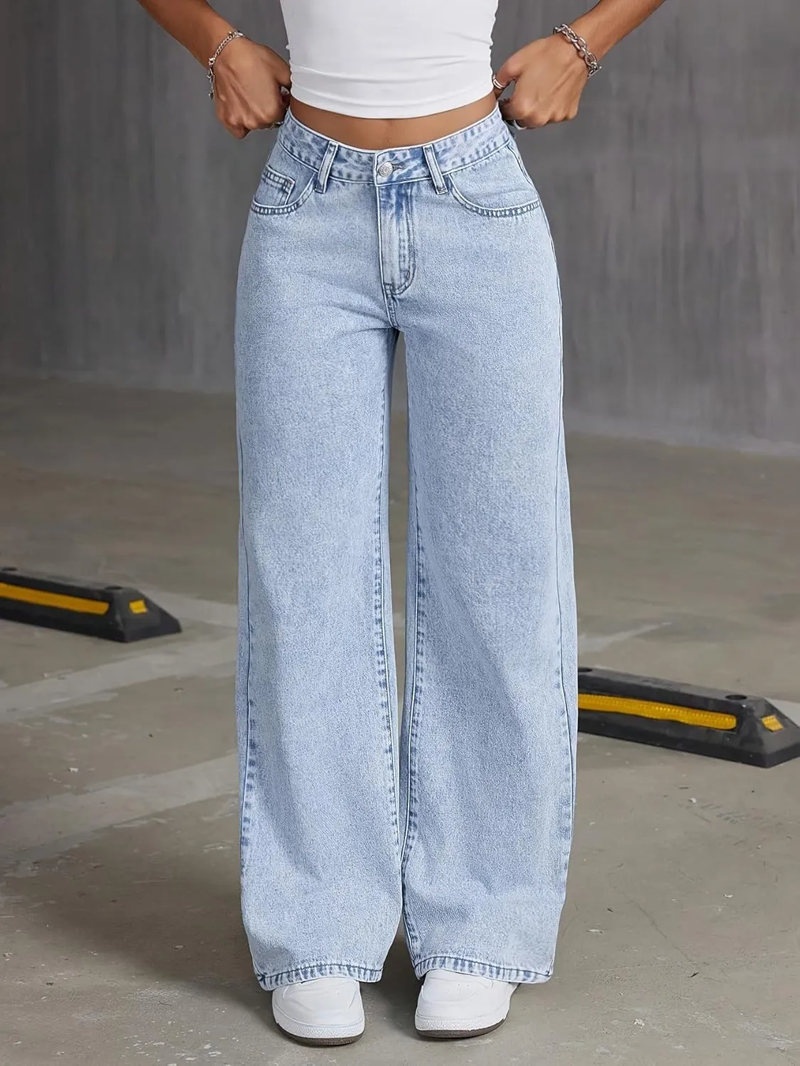 Girls Wide Leg Jeans Baggy Bow Embroidery High Elastic Waist Denim Pants Cute Y2K Trendy Tween Streetwear 8-16Y