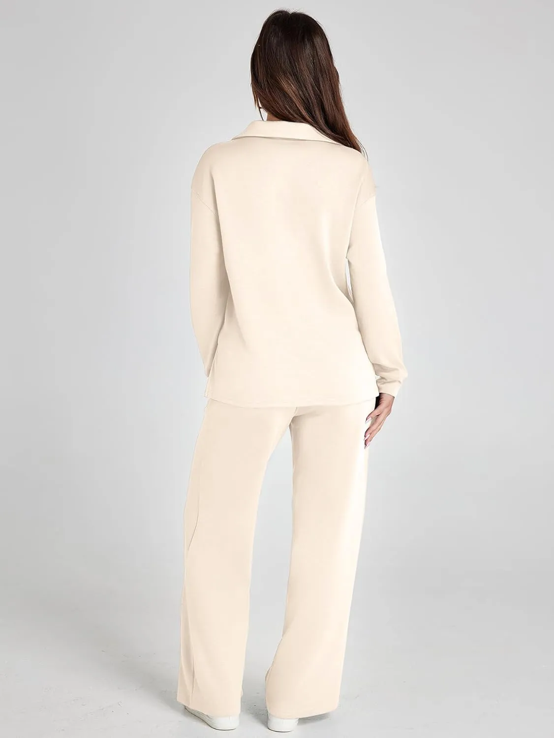 Glamaker Women's 2 Piece Sets Outfits Casual Long Sleeve Sweatsuits Polo Top and Wide Leg Pants Matching Sets