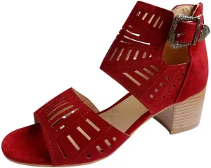 GUNIYIFS Womens Peep Toe Sandals High Heel Sandals Ankle Strap Sandals Hollow Out Chunky Low Heeled Cutout Stacked Heel Sandal
