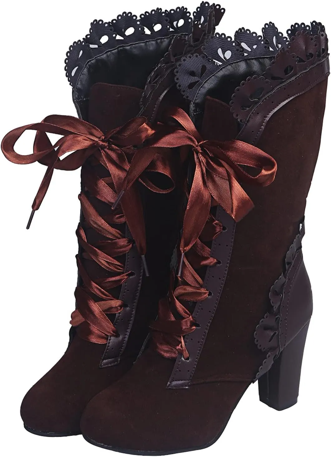 Halloween Boots for Women Women Vintage Victorian Boots 70s Lace Up Mid Calf Renaissance Boots Fall Winter Boots
