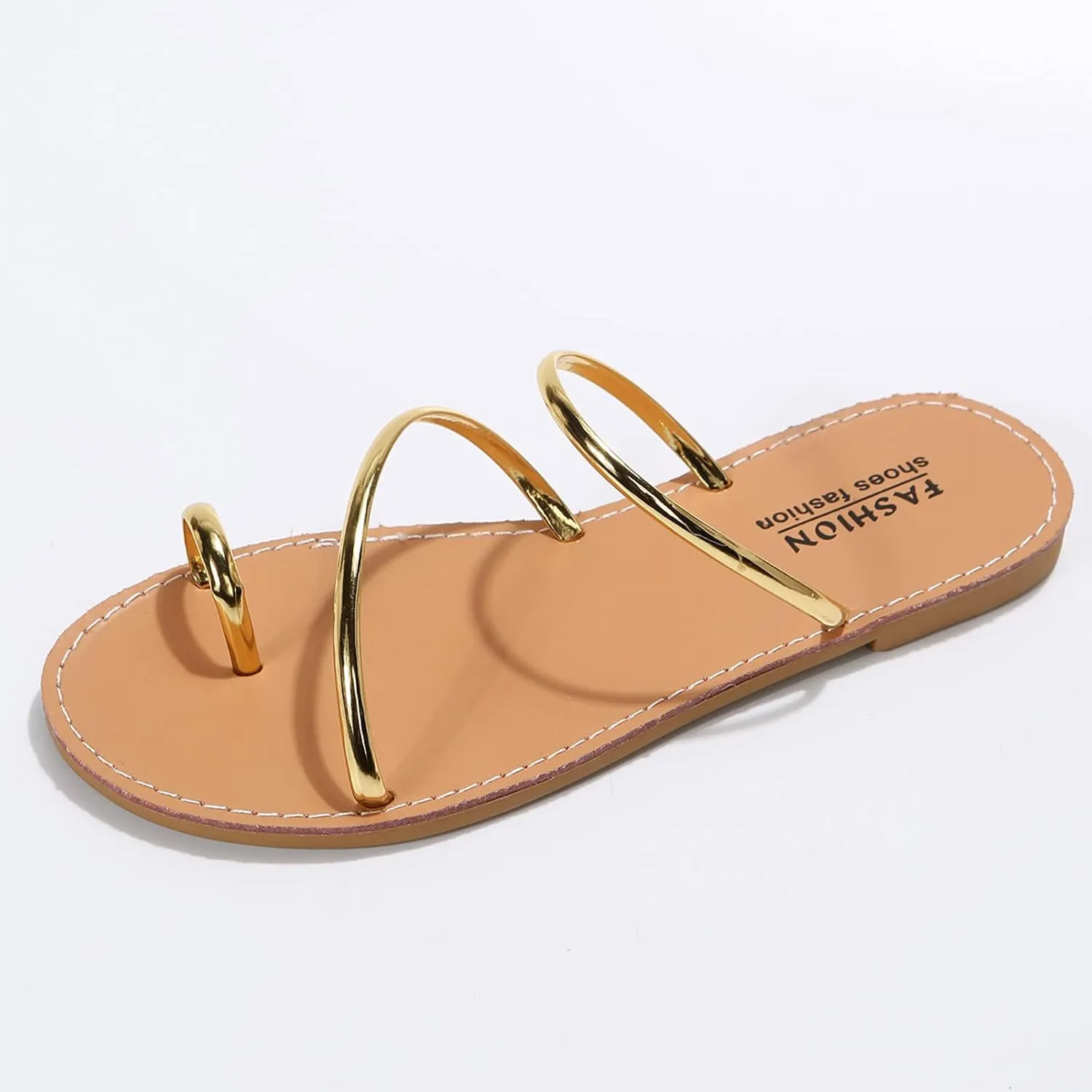 Hbeylia Flat Slides for Women Dressy Summer Bohemia Toe Ring Chunky Bottom Slip On Roman Gladiator Flip Flops Fashion Open Toe Non Slip Flat Sandals for Party Wedding Beach