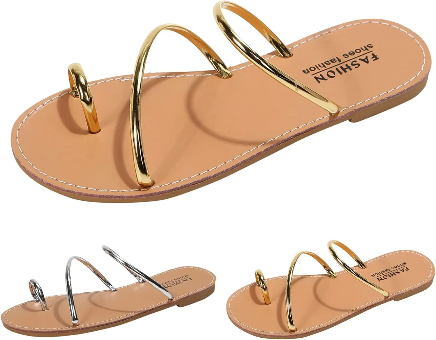 Hbeylia Flat Slides for Women Dressy Summer Bohemia Toe Ring Chunky Bottom Slip On Roman Gladiator Flip Flops Fashion Open Toe Non Slip Flat Sandals for Party Wedding Beach
