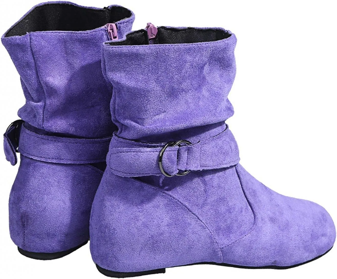 Hbeylia Women's Boots With No Heels Fashion Slouchy Ruched Suede Round Toe Slip On Flats Ankle Booties With Side Zipper Casual Comfortable Winter Fall Mid Calf Dress Short Boots For Women Ladies