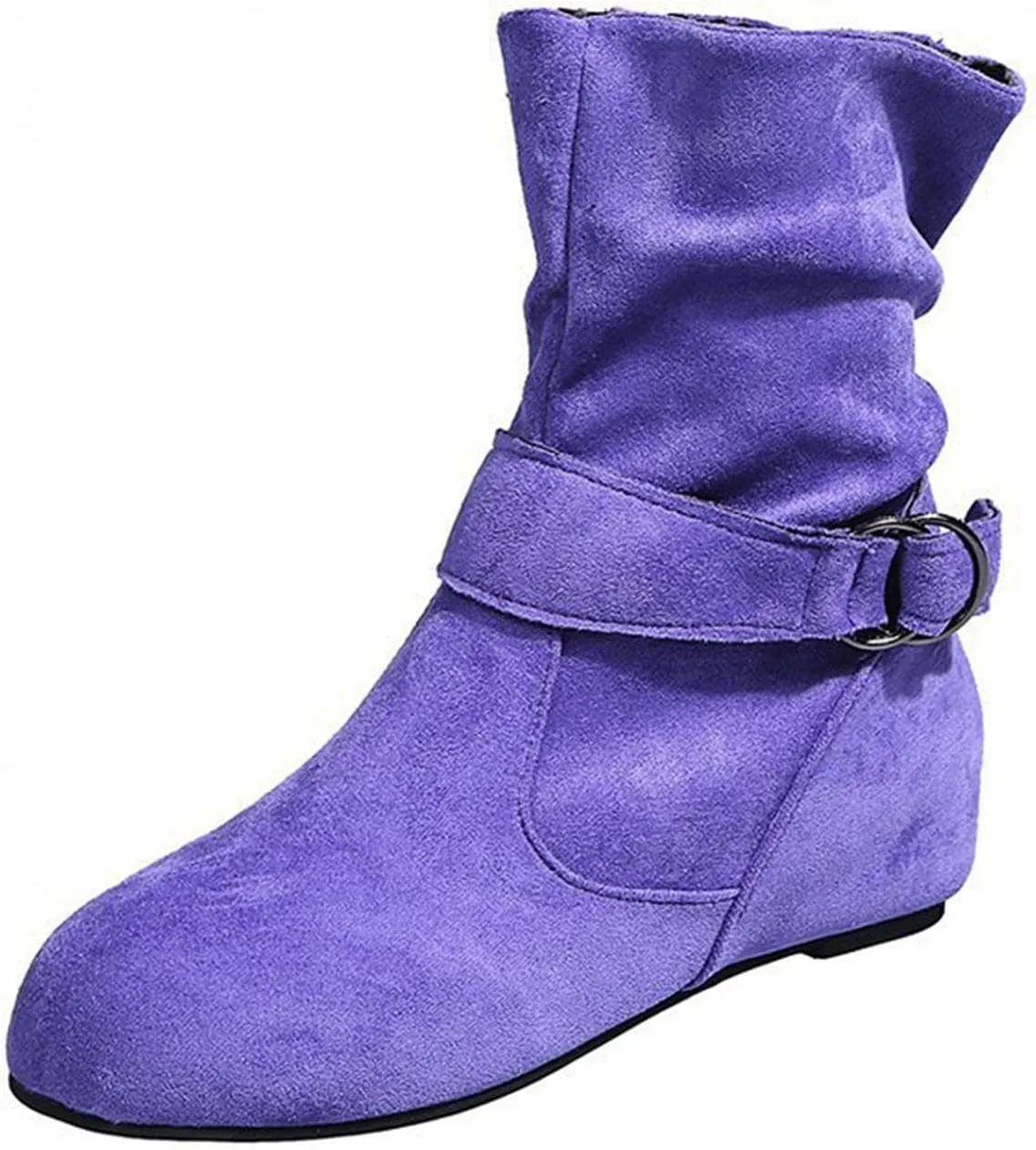 Hbeylia Women's Boots With No Heels Fashion Slouchy Ruched Suede Round Toe Slip On Flats Ankle Booties With Side Zipper Casual Comfortable Winter Fall Mid Calf Dress Short Boots For Women Ladies