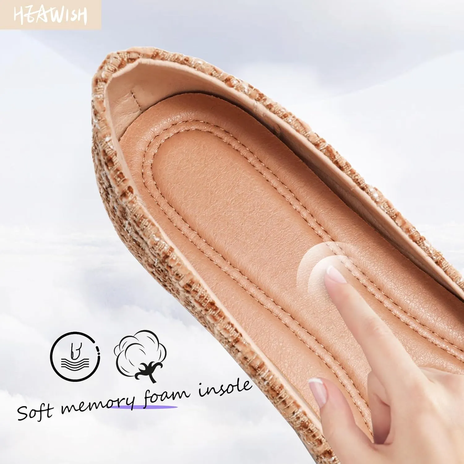 HEAWISH Women’s Round Toe Flats Shoes Ballet Flats Dressy Comfortable White Green Flats for Women