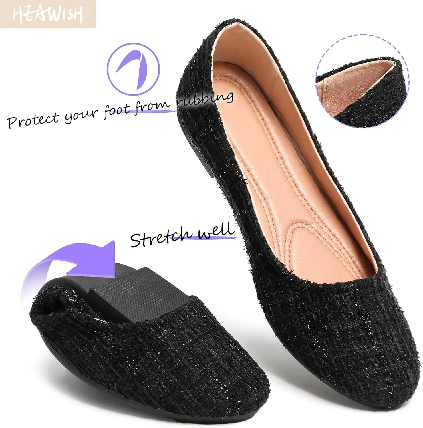 HEAWISH Women’s Round Toe Flats Shoes Ballet Flats Dressy Comfortable White Green Flats for Women