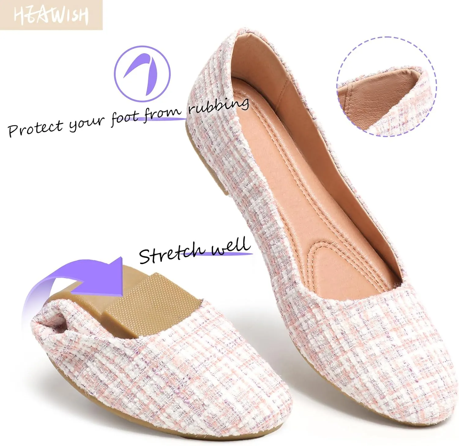 HEAWISH Women’s Round Toe Flats Shoes Ballet Flats Dressy Comfortable White Green Flats for Women