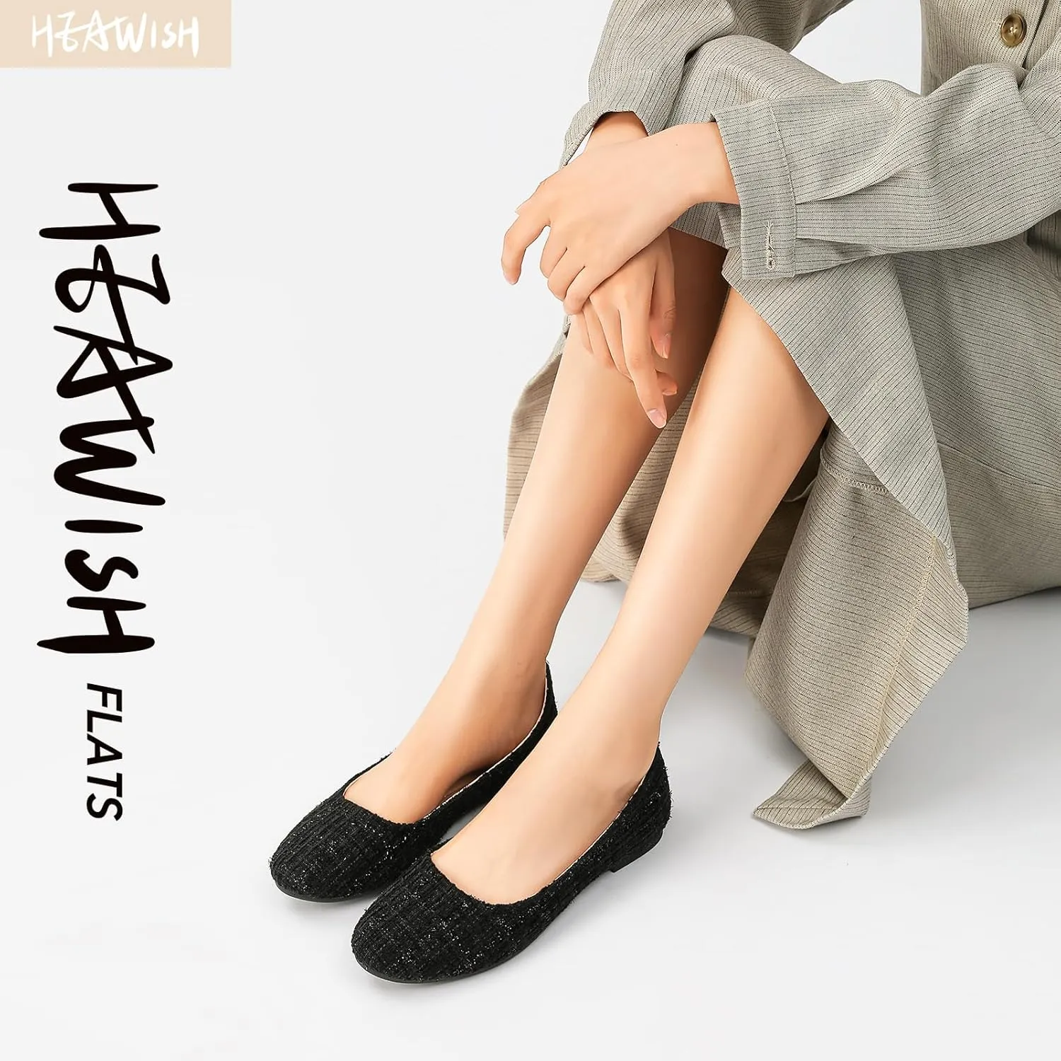 HEAWISH Women’s Round Toe Flats Shoes Ballet Flats Dressy Comfortable White Green Flats for Women