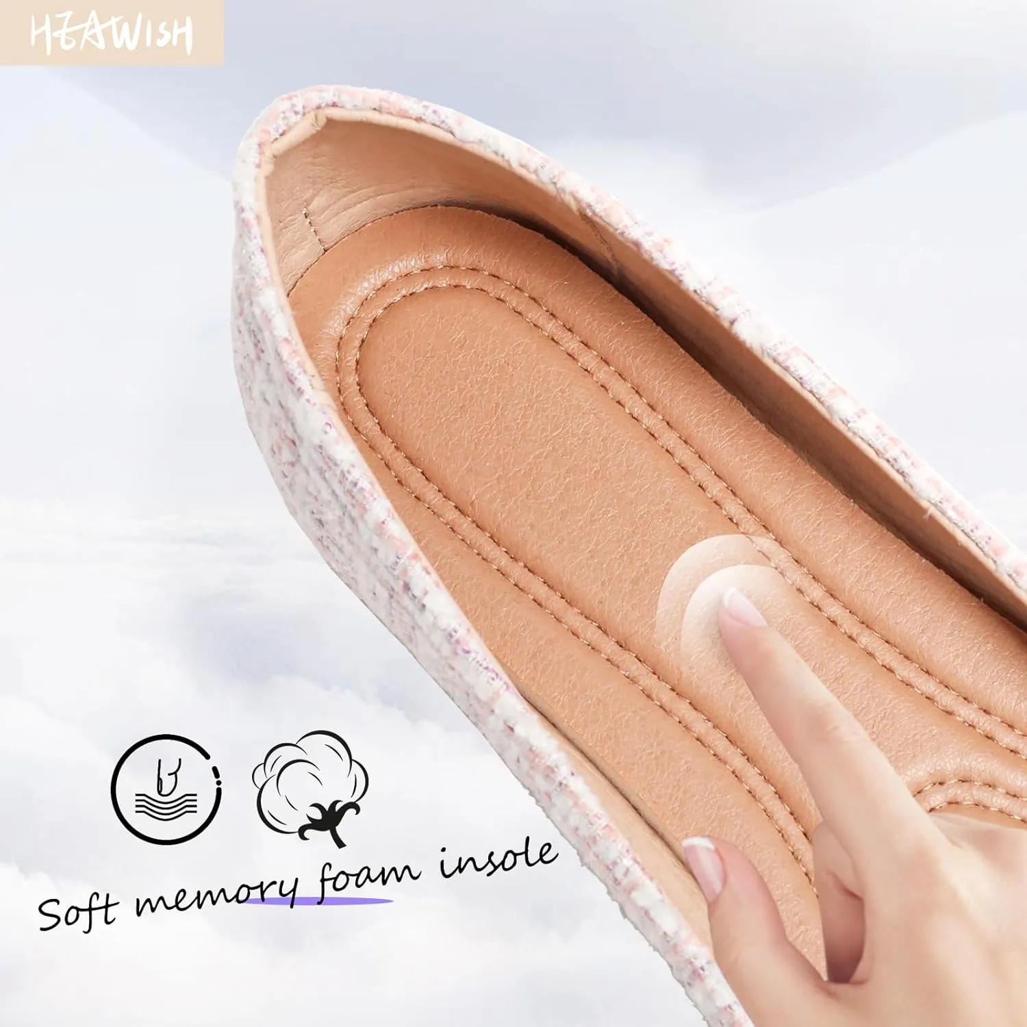HEAWISH Women’s Round Toe Flats Shoes Ballet Flats Dressy Comfortable White Green Flats for Women