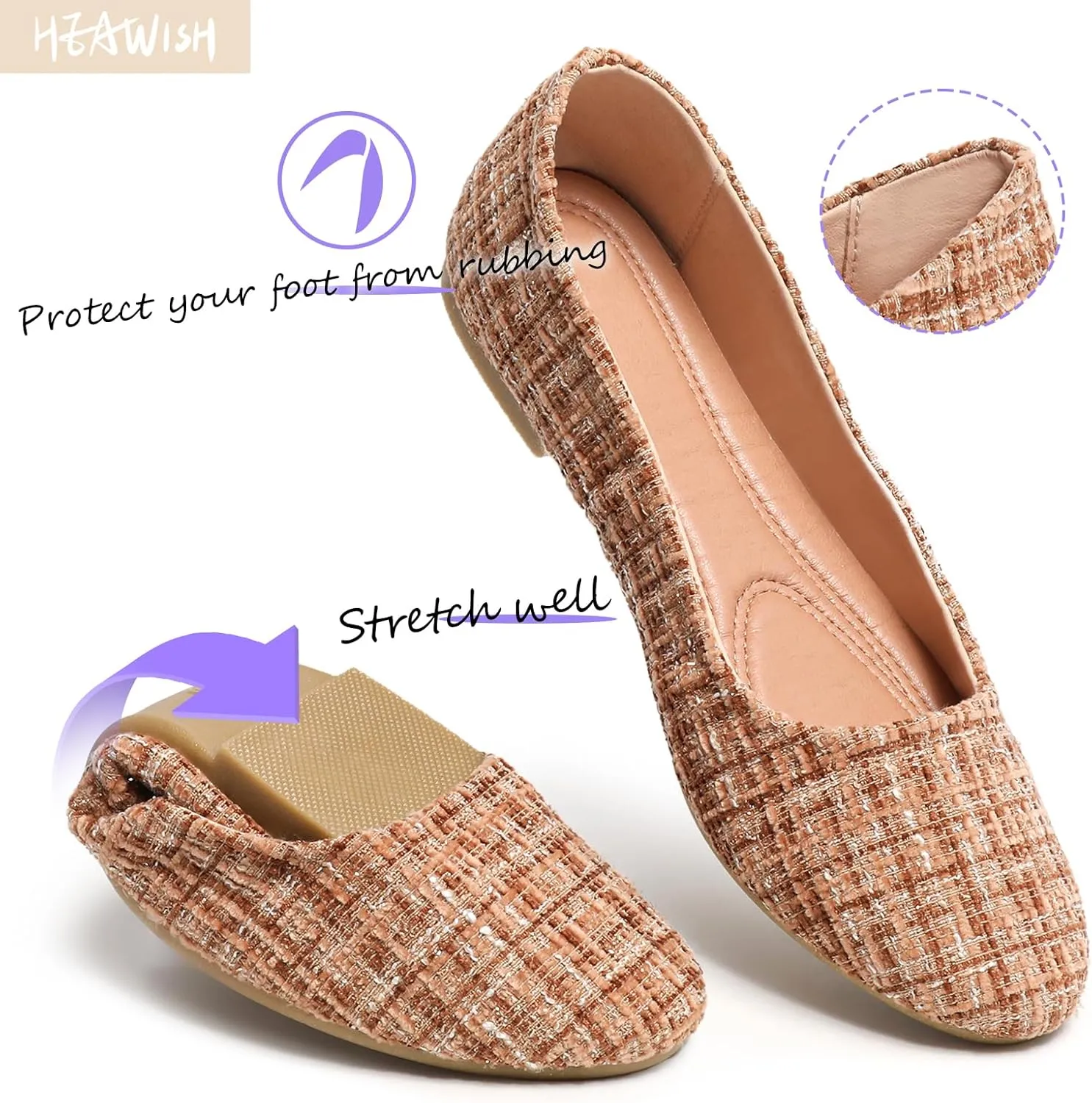 HEAWISH Women’s Round Toe Flats Shoes Ballet Flats Dressy Comfortable White Green Flats for Women