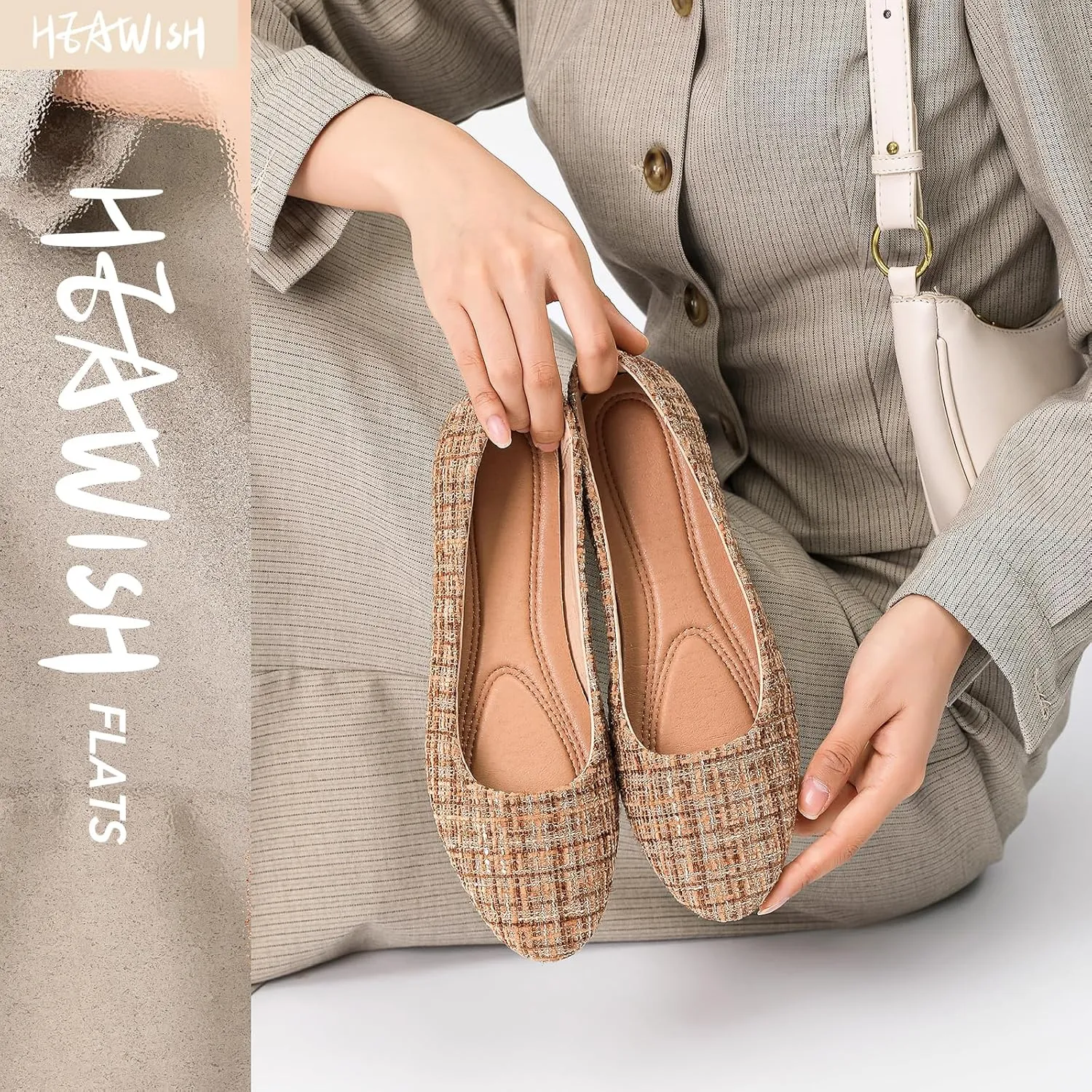 HEAWISH Women’s Round Toe Flats Shoes Ballet Flats Dressy Comfortable White Green Flats for Women