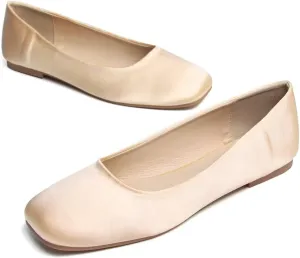 Hee grand Women's Flats Square Toe Ballet Shoes Casual Flats Satin Dress Shoes Comfort Slip-On Loafers