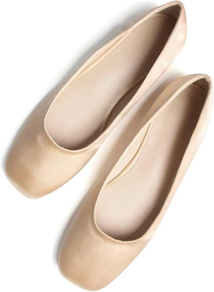 Hee grand Women's Flats Square Toe Ballet Shoes Casual Flats Satin Dress Shoes Comfort Slip-On Loafers