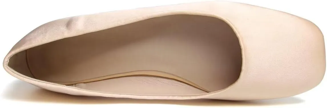 Hee grand Women's Flats Square Toe Ballet Shoes Casual Flats Satin Dress Shoes Comfort Slip-On Loafers