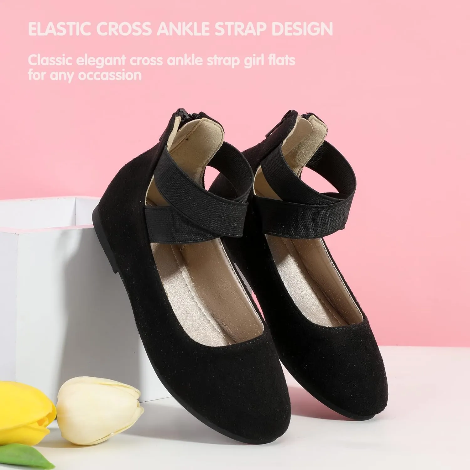 Hehainom Girls Dress Shoes Toddler Little Kids Gracy Ballet Mary Jane Ballerina Flats with Elastic Ankle Strap
