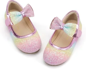Hehainom Toddler Flower Girls Dress Shoes, Mary Jane Princess Ballet Flats with Bow and Peals for Party School